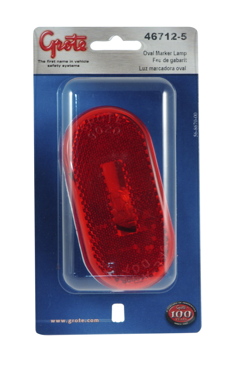 Grote Industries - 46712-5 – Single-Bulb Oval Clearance Marker Light, Built-in Reflector, Red, Retail Pack