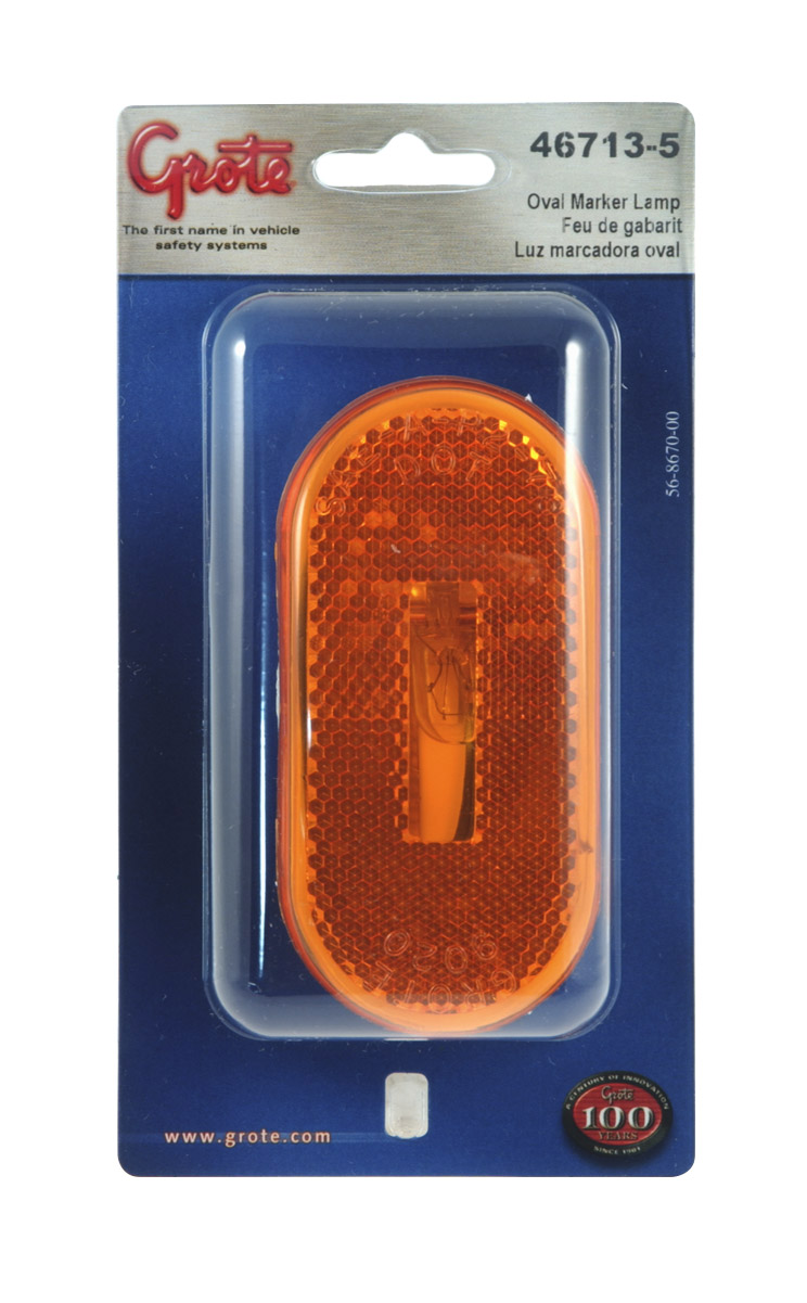 Grote Industries - 46713-5 – Single-Bulb Oval Clearance Marker Light, Built-in Reflector, Yellow, Retail Pack