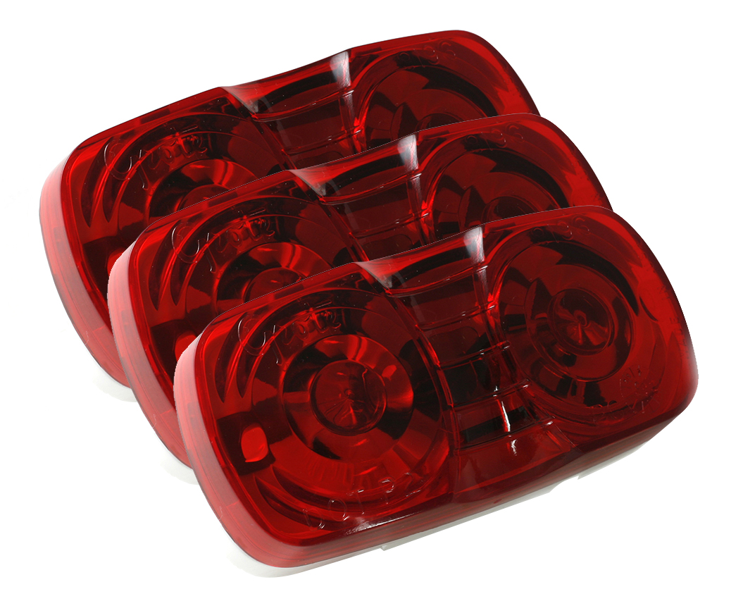 Grote Industries - 46792-3 – Two-Bulb Square-Corner Clearance Marker Light, Duramold, Red, Bulk Pack