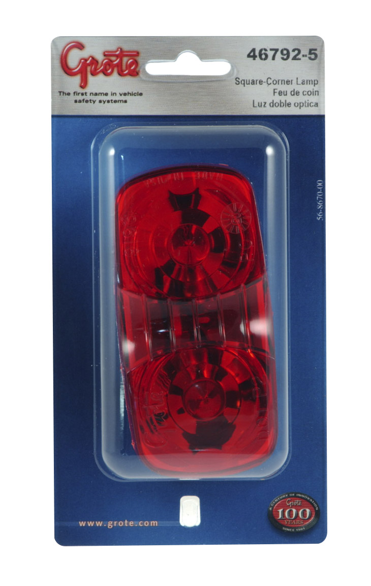 Grote Industries - 46792-5 – Two-Bulb Square-Corner Clearance Marker Light, Duramold, Red, Retail Pack