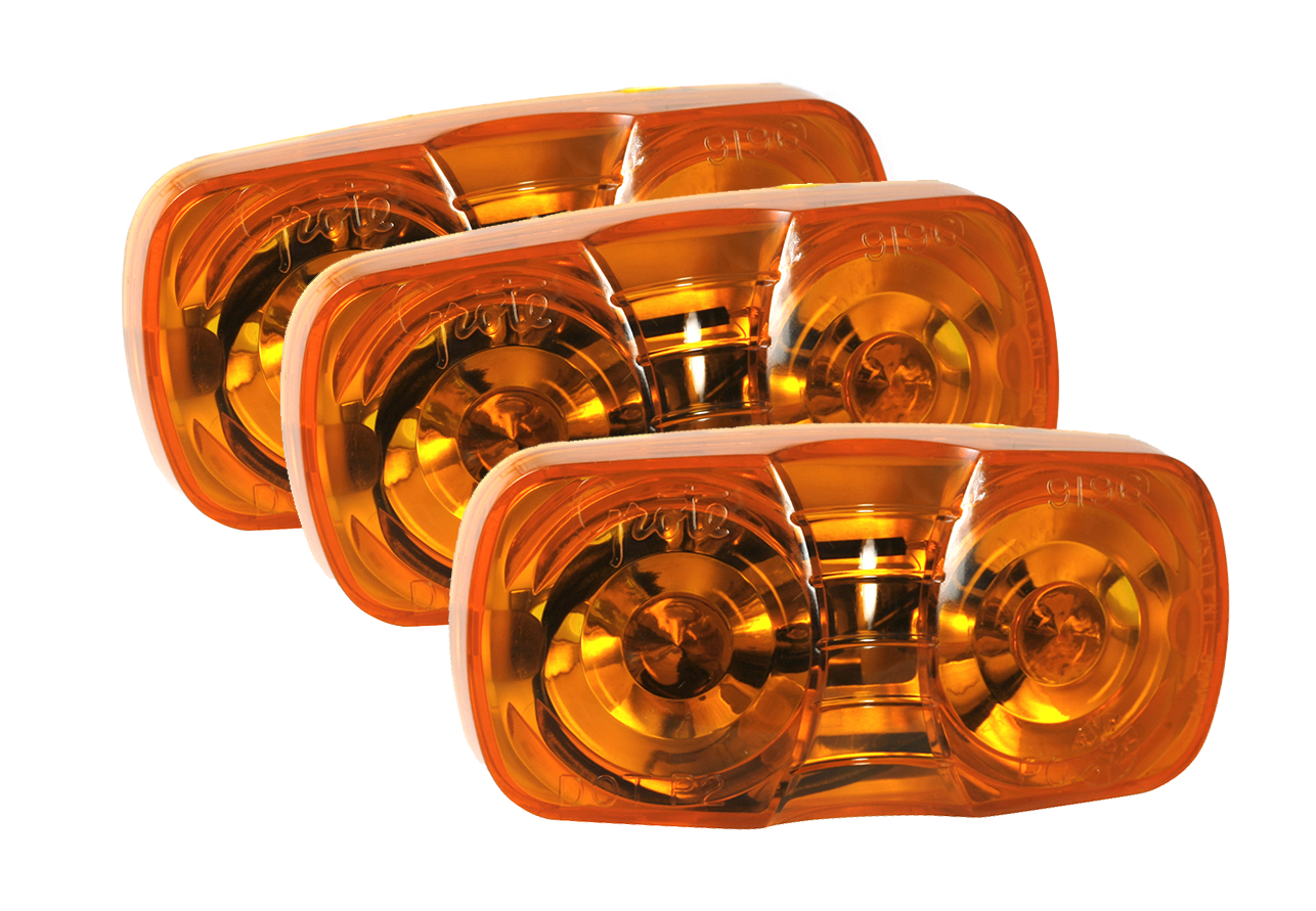 Grote Industries - 46793-3 – Two-Bulb Square-Corner Clearance Marker Light, Duramold, Yellow, Bulk Pack