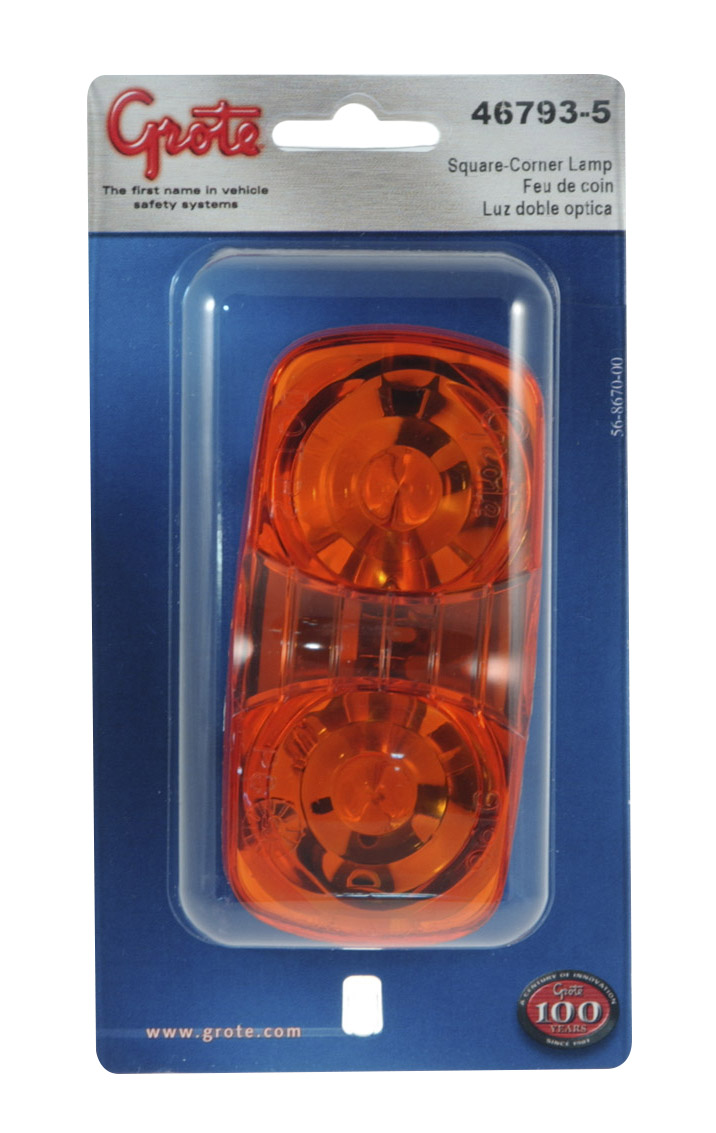 Grote Industries - 46793-5 – Two-Bulb Square-Corner Clearance Marker Light, Duramold, Yellow, Retail Pack