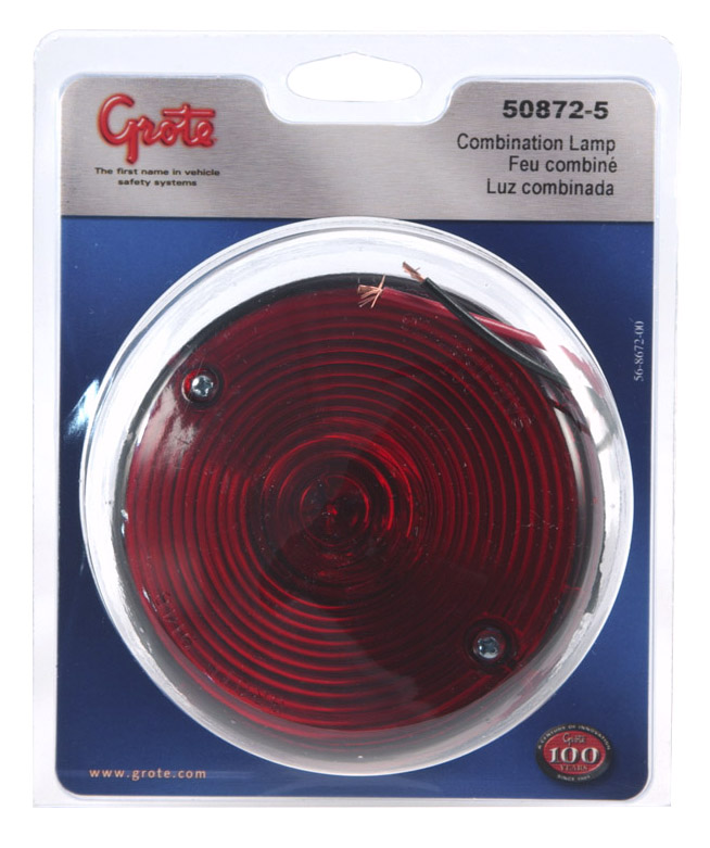 Grote Industries - 50872-5 – 4″ Universal Mount Stop Tail Turn Lights, w/ License Window, Red, Retail Pack