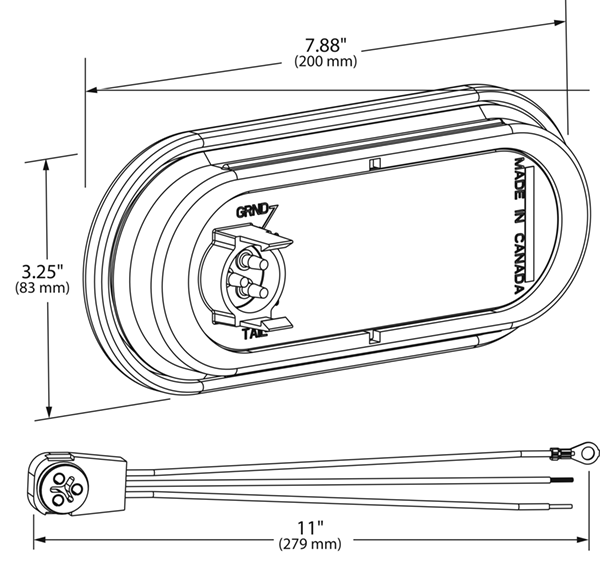 Grote Industries - 53123 – SuperNova® Oval LED Stop Tail Turn Light, Male Pin, Yellow Kit (53963 + 92420 + 67005)