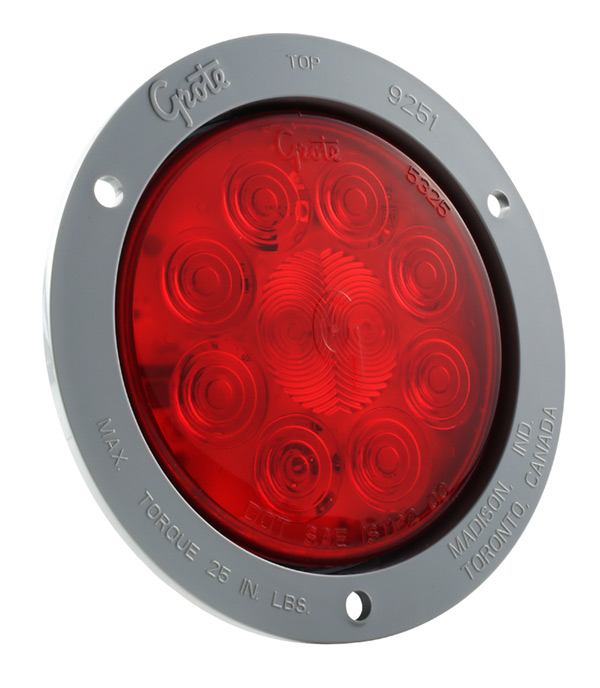 Grote Industries - 53272 – SuperNova® 4″ 10-Diode Pattern LED Stop Tail Turn Light, Gray Theft-Resistant Flange, Red