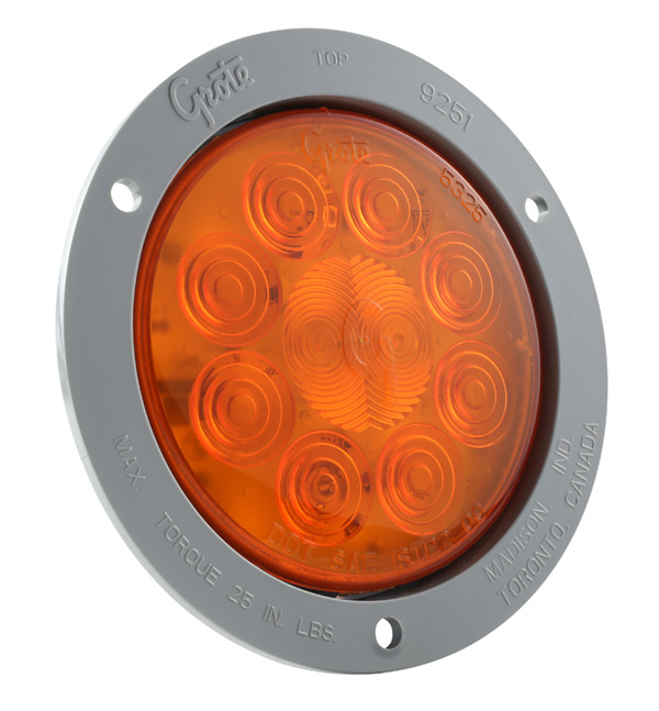 Grote Industries - 53273 – SuperNova® 4″ 10-Diode Pattern LED Stop Tail Turn Light, Gray Theft-Resistant Flange, Auxiliary Turn, Yellow