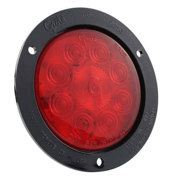 Grote Industries - 53292 – SuperNova® 4″ 10-Diode Pattern LED Stop Tail Turn Light, Black Theft-Resistant Flange, Red