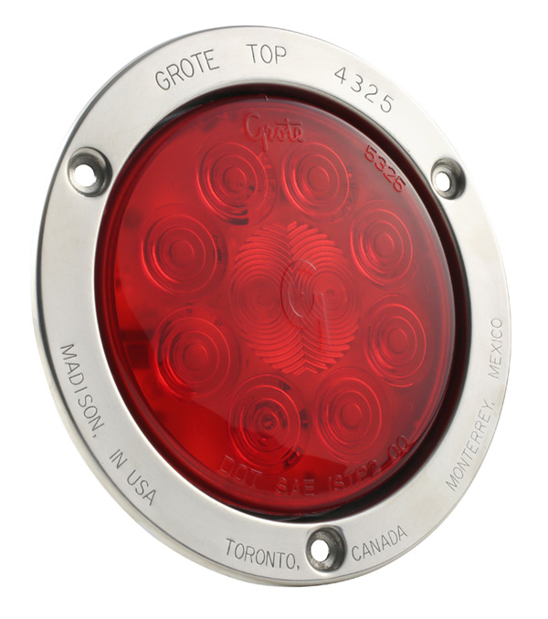 Grote Industries - 53302-3 – SuperNova® 4″ 10-Diode Pattern LED Stop Tail Turn Light, Stainless Steel Theft-Resistant Flange, Red, Bulk Pack