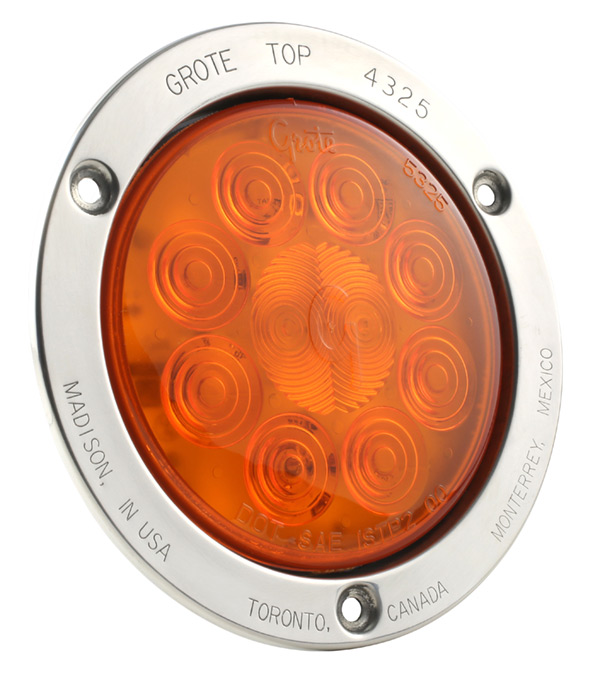 Grote Industries - 53303 – SuperNova® 4″ 10-Diode Pattern LED Stop Tail Turn Light, Stainless Steel, Theft-Resistant Flange, Auxiliary Turn, Yellow