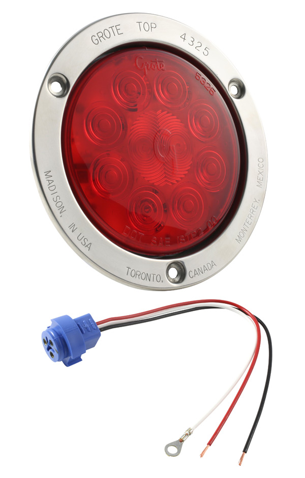 Grote Industries - 53432 – SuperNova® 4″ 10-Diode Pattern LED Stop Tail Turn Light, Red Kit (53302 + 67002)