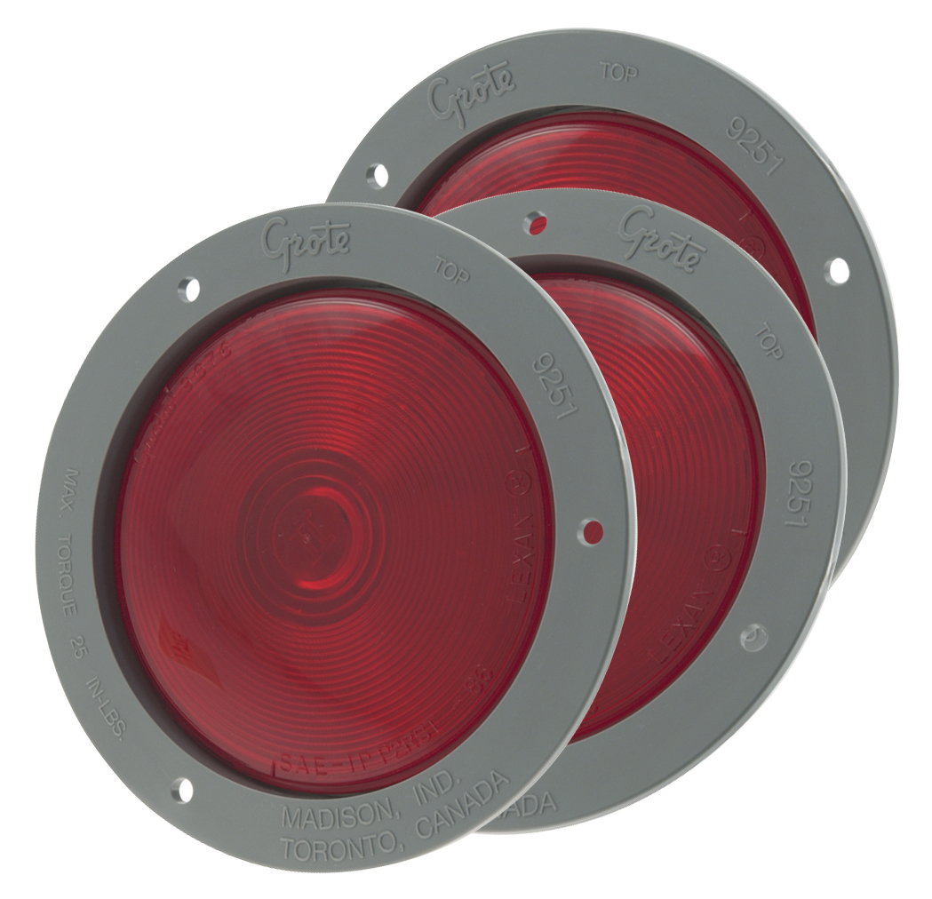 Grote Industries - 53612-3 – 4″ Economy Stop Tail Turn Light, Gray Theft-Resistant Flange, Red, Bulk Pack