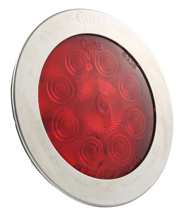 Grote Industries - 54042 – SuperNova® 4″ 10-Diode Pattern LED Stop Tail Turn Light, Stainless-Steel Snap-In Flange, Red