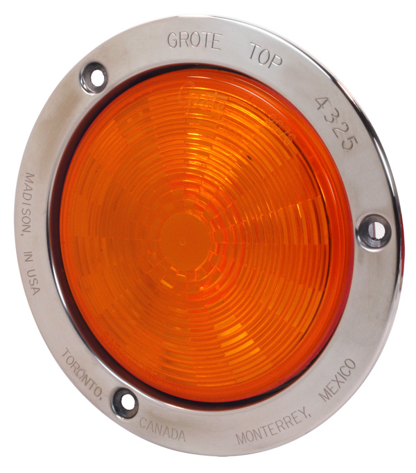Grote Industries - 54493 – SuperNova® 4″ NexGen™ LED Stop Tail Turn Light, Stainless Steel Flange, Auxiliary, Male Pin, Yellow