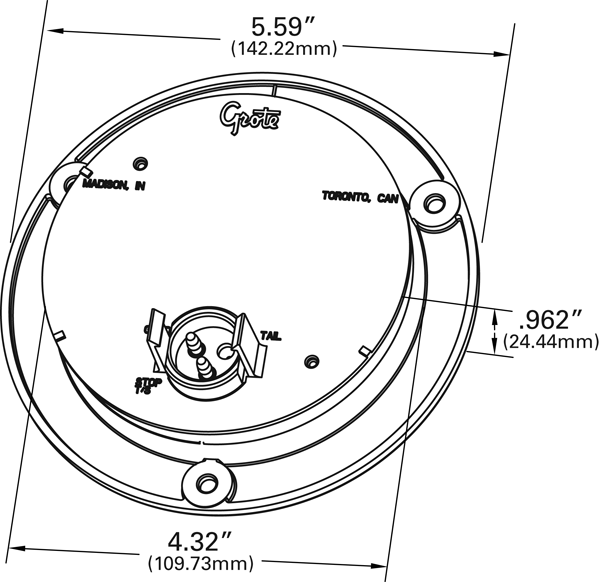 Grote Industries - 61E11-3 – LED WhiteLight™ 4″ Dome Light, Integrated Flange, Male Pin, 24V, Clear, Bulk Pack