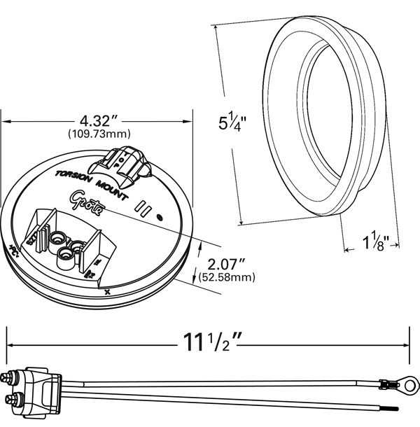 Grote Industries - 62181 – 4″ Torsion Mount® II Dual-System Backup Light, Female Pin, Frosted Clear Kit (62171 + 91740 + 67010)