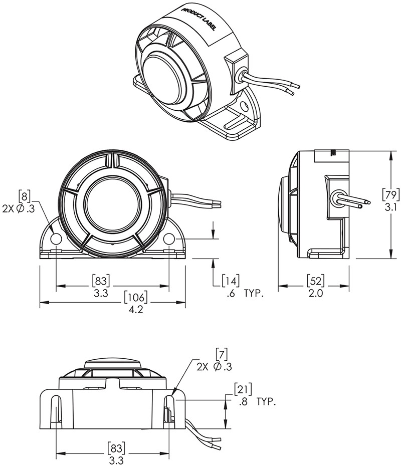 Grote Industries - 73240 – Backup Alarm with Reverse Mounted Speaker, Self Adjusting, 87dB to 107dB