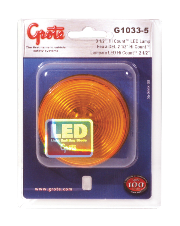 Grote Industries - G1033-5 – Hi Count® 2 1/2″ LED Clearance Marker Light, Optic, Yellow, Retail Pack