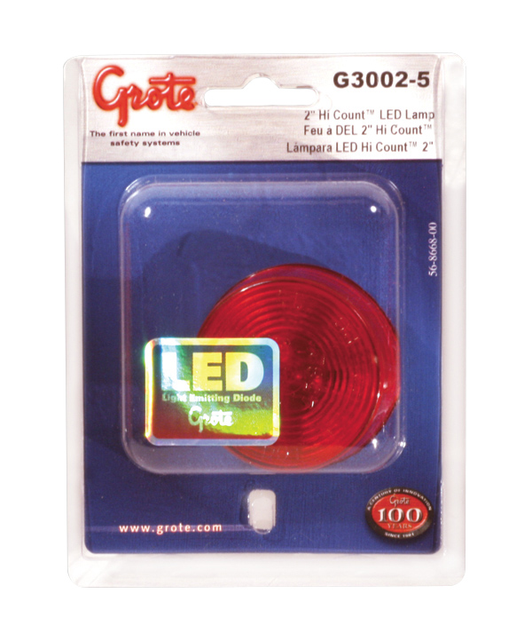 Grote Industries - G3002-5 – Hi Count® 2″ 9-Diode LED Clearance Marker Light, Red, Retail Pack
