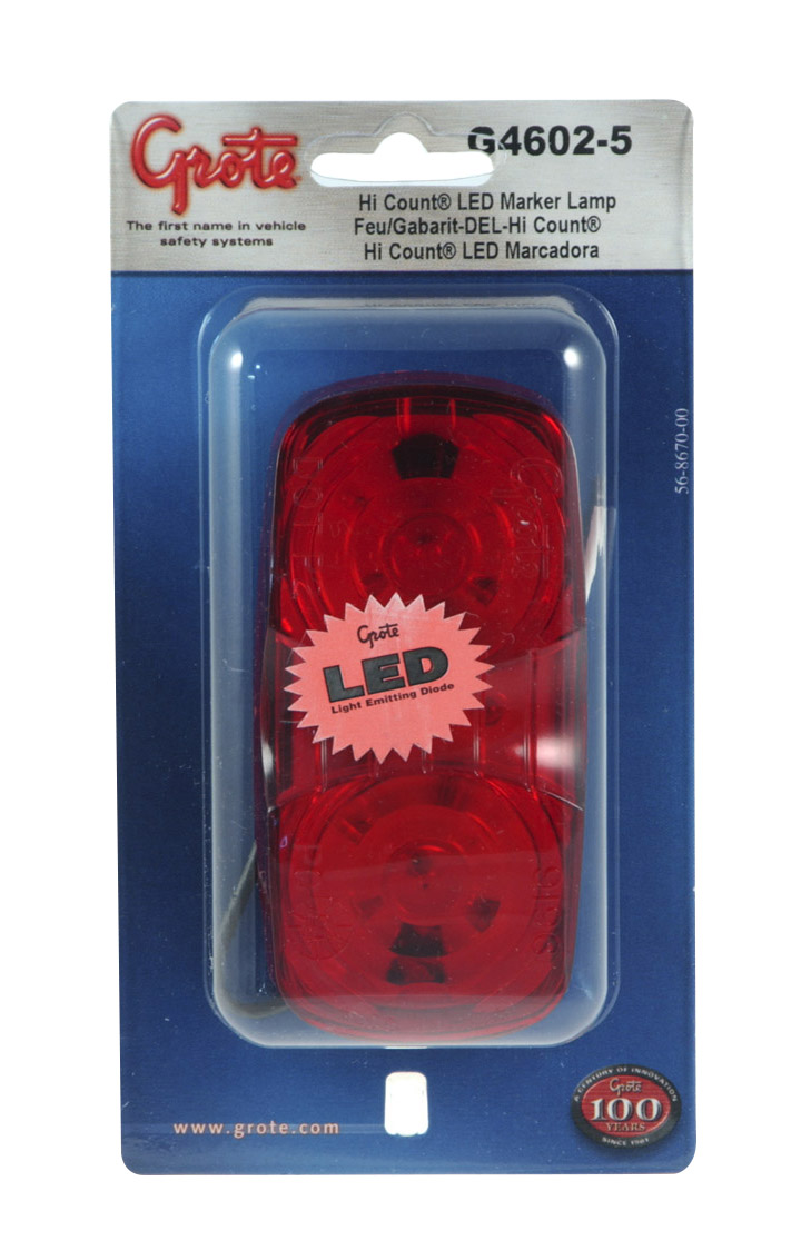 Grote Industries - G4602-5 – Hi Count® Square-Corner 13-Diode LED Clearance Marker Light, Red, Retail Pack