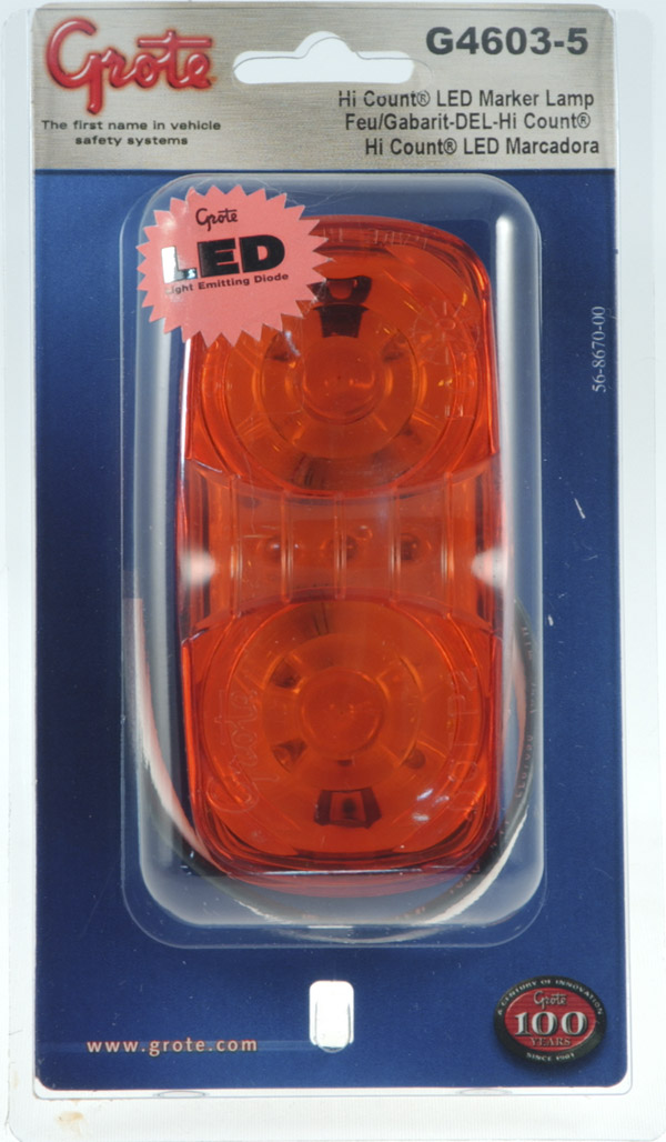 Grote Industries - G4603-5 – Hi Count® Square-Corner 13-Diode LED Clearance Marker Light, Yellow, Retail Pack
