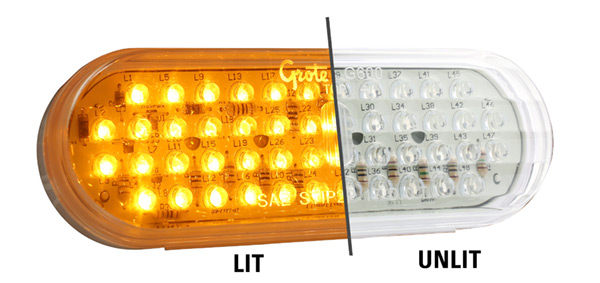 Grote Industries - G6013 – Hi Count® Oval LED Stop Tail Turn Light, Yellow w/ Clear Lens