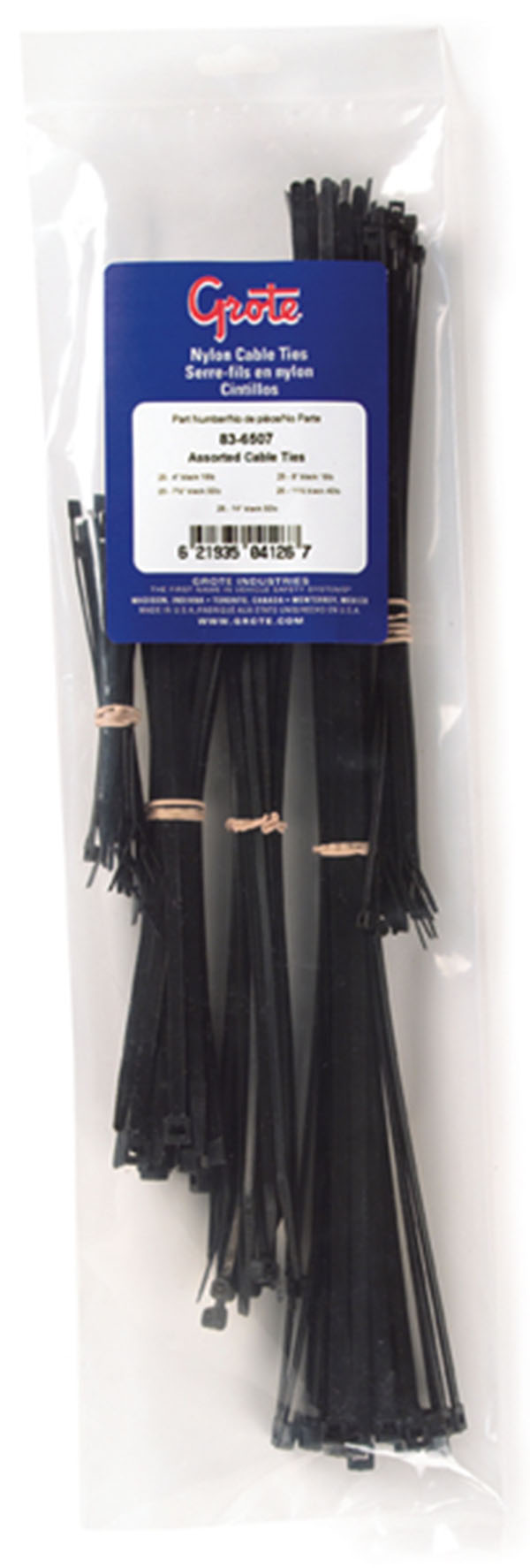 836507 Cable Tie Assortment, 1850 lb Tensile Strength, Black