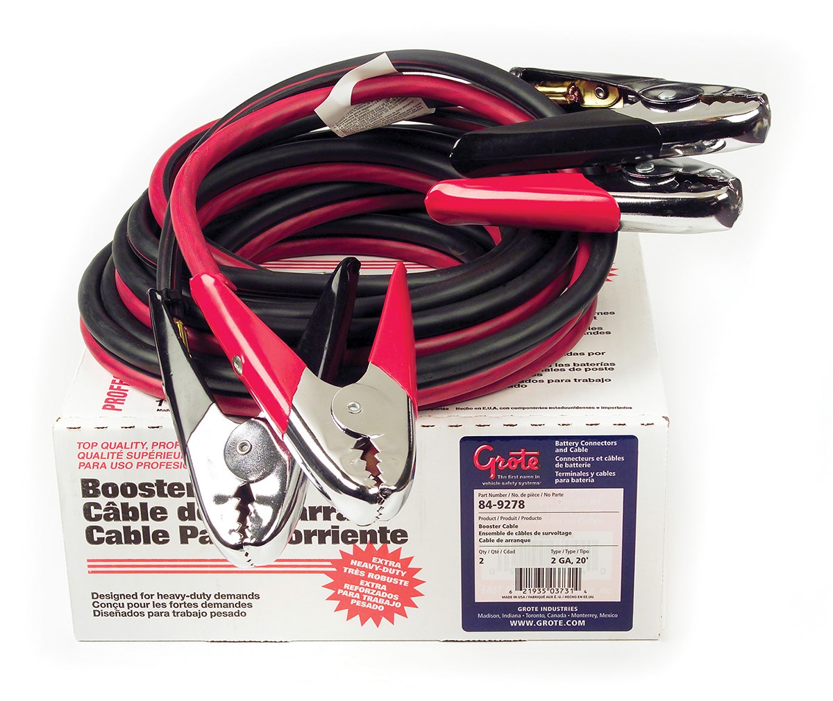 849278 Booster Cables, 20' Industrial Grade, 2 Gauge