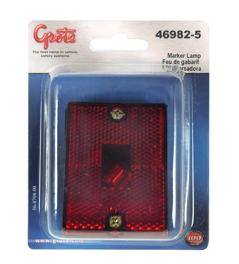 Grote Industries - 46982-5 – Rectangular Submersible Clearance Marker Light w/ Built-In Reflector, Red, Retail Pack