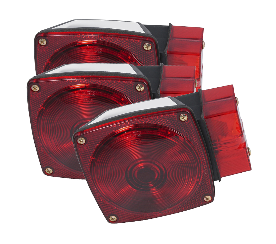 Grote Industries - 51942-3 – Submersible Trailer Lighting Kit for Trailers Over 80″ Wide, LH Stop Tail Turn w/ License Window & Clearance Marker, Red, Bulk Pack